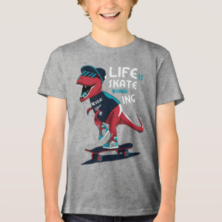 Cooles T-Rex Dinosaur Skateboarding Kinder T-Shirt Tri-Blend Shirt