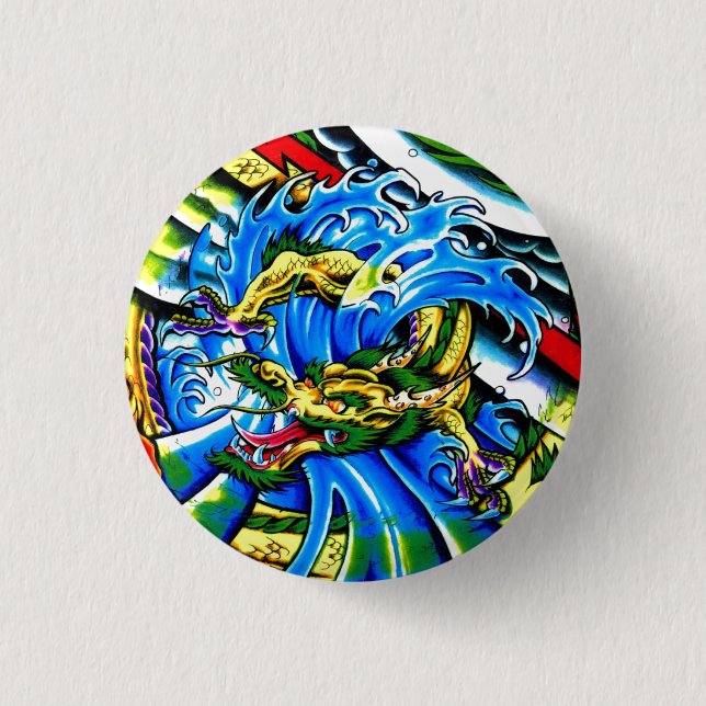 Cooles Tattoo des Oriental Dragon Button (Vorderseite)