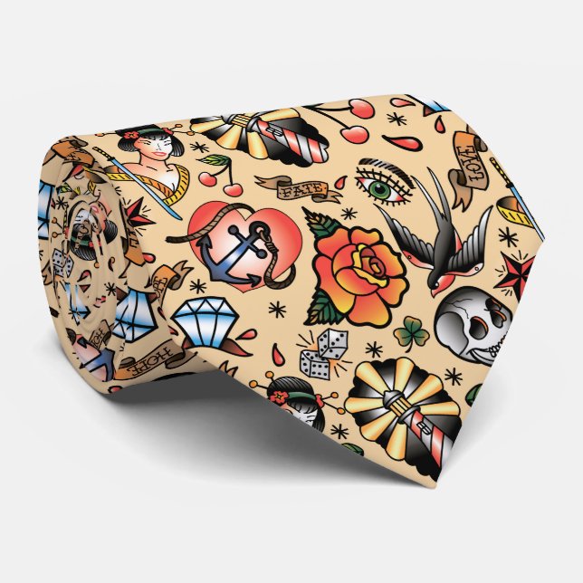 Cooles Tattoo-Muster Krawatte (Gerollt)