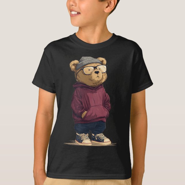 Cooles Teddybär-Grafik in Pullover-Kostüm T-Shirt (Vorderseite)