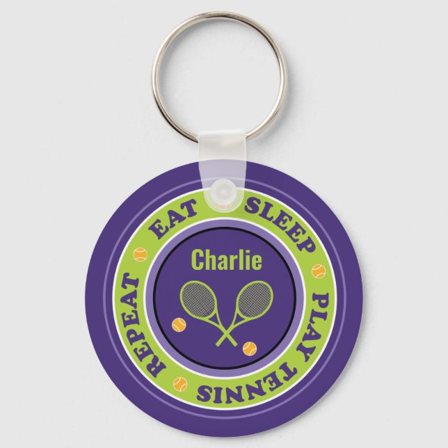 Cooles Tennismotto, lila und grüner Schlüsselanhän Schlüsselanhänger (Vorderseite)