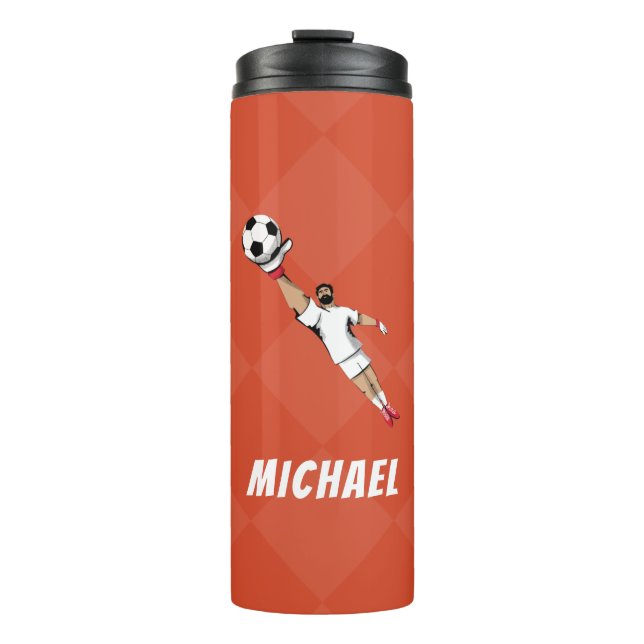 Cooles Thema Orange & White Goalkeeper Fußball Thermosbecher (Vorderseite)