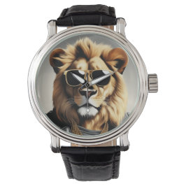 Cooles Tier mit Sonnenbrille und Lederjacke Armbanduhr