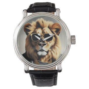 Cooles Tier mit Sonnenbrille und Lederjacke Armbanduhr