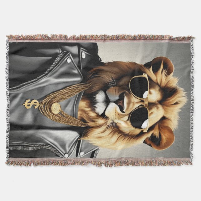 Cooles Tier mit Sonnenbrille und Lederjacke Decke (Vorderseite)