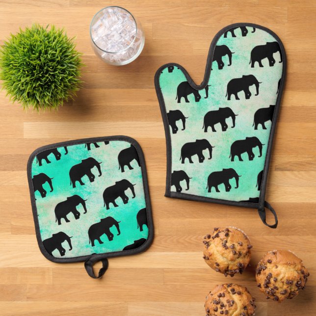 Cooles Tiermuster - Elephant 5a Ofenhandschuh & Topflappen-Set (Oben Unten)