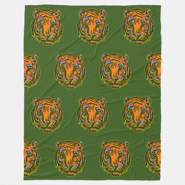 Cooles Tiermuster - Tiger Head 1 Fleecedecke (Vorderseite)
