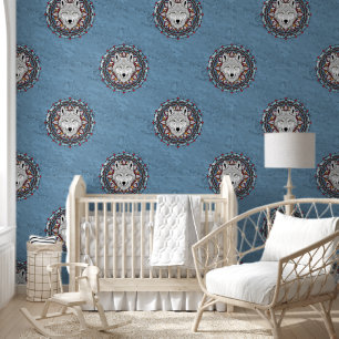 Cooles Tiermuster - Wolfskopf-Mandala 2 Tapete