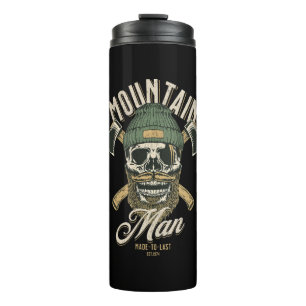 Cooles Totenkopf-Design; Natur; Berge; Camping; Pa Thermosbecher