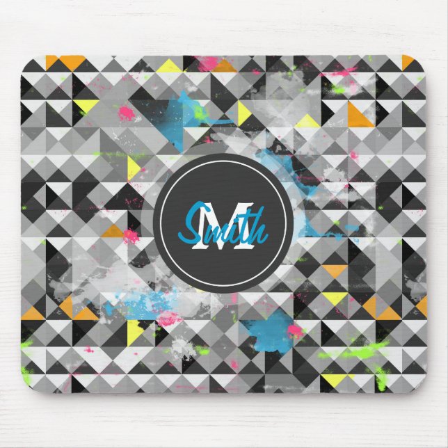 Cooles trendgeometrisches Monogramm-Dreiecksmuster Mousepad (Vorne)
