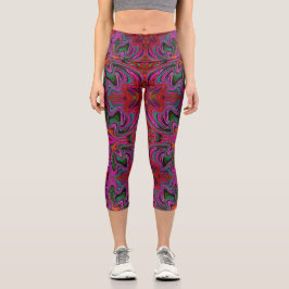 Cooles Trippy-Magenta, Rot- und Grünes Wavy-Muster Capri Leggings