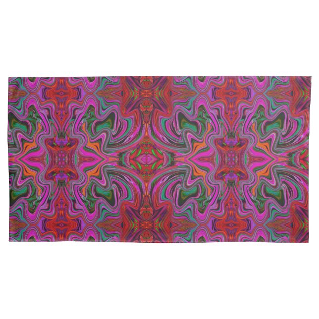 Cooles Trippy-Magenta, Rot- und Grünes Wavy-Muster Kissenbezug (Vorderseite-Links)