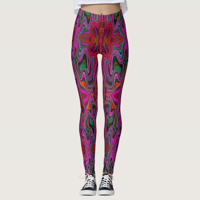 Cooles Trippy-Magenta, Rot- und Grünes Wavy-Muster Leggings (Vorderseite)