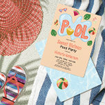 Cooles Tropical Summer Pool Party Sweet 16 Einladu Einladung<br><div class="desc">Diese niedliche und lustige Poolparty mit Party-Motiven zum 16. Geburtstag lädt zum Sommer oder Frühling ein. Hier finden Sie handgezeichnet Illustrationen wie Schwimmbecken, Ananas-Getränk, eine Kugel, Monster-Blätter, Eis, einen Popkel, eine Wassermelone, Wasser und eine Herzbrille. Die Farbgestaltung umfasst leuchtend orange, gelb, grün, rot, blau und sandigen Pfirsich. Es ist spielerisch,...</div>