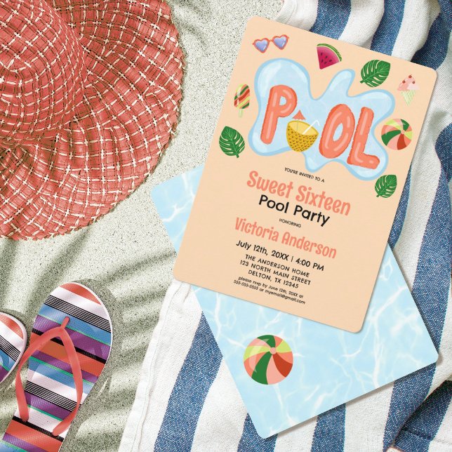 Cooles Tropical Summer Pool Party Sweet 16 Einladu Einladung (Von Creator hochgeladen)