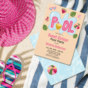 Cooles Tropical Summer Pool Party Sweet 16 Einladung