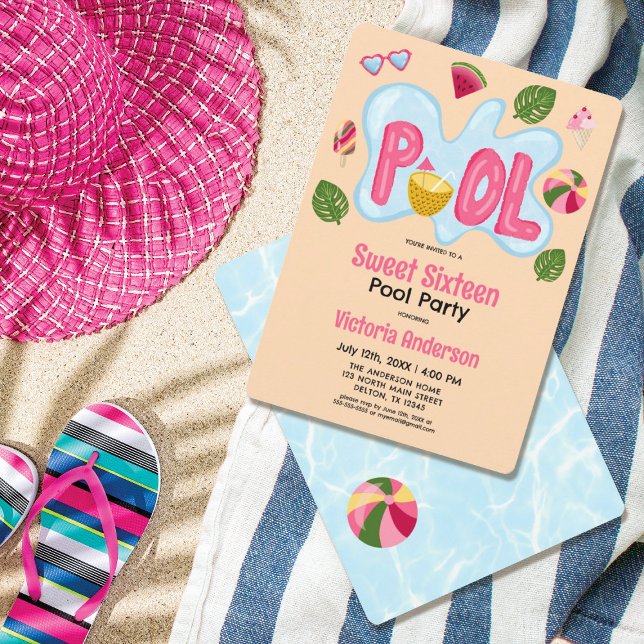 Cooles Tropical Summer Pool Party Sweet 16 Einladung (Von Creator hochgeladen)