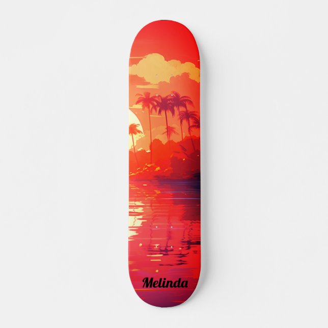 Cooles tropisches Sonnenuntergang Skateboard (Vorne)