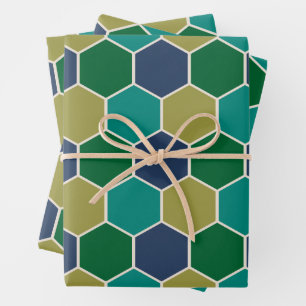Cooles Türkisfarben und geometrisches Hexagon der Geschenkpapier Set