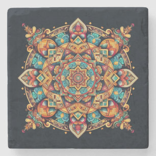 Cooles und buntes Mandala-Muster Steinuntersetzer