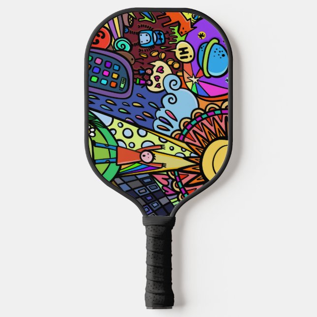Cooles und farbiges Comic Graffiti Pickleball Schläger (Vorderseite)