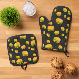 Cooles und lustiges Hammermuster dunkelgrau Ofenhandschuh & Topflappen-Set