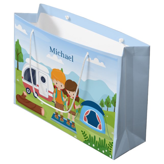 cooles unisex Camping Party hinzufügen Große Geschenktüte (Vorderseite Schrägansicht)