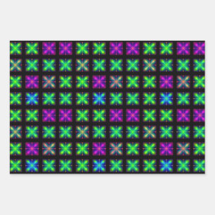 Cooles Vaporwave Neon X Kreuzmuster Geschenkpapier Set