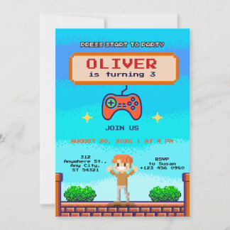 Cooles Videospiel Geburtstagsparty Einladung für J