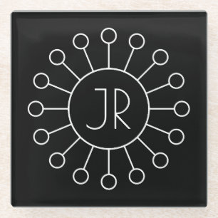 Cooles Vintage-Logo-Stil-Monogramm Schwarz & Wei Glasuntersetzer