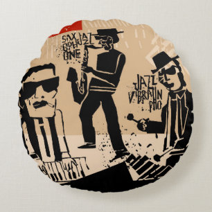 cooles Vintage von Jazzband Poster mit Trompete-Sp Rundes Kissen