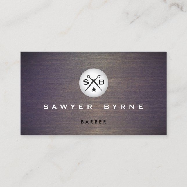 Cooles Vintages Barber-Monogramm-Scheren Logo Holz Visitenkarte (Vorderseite)