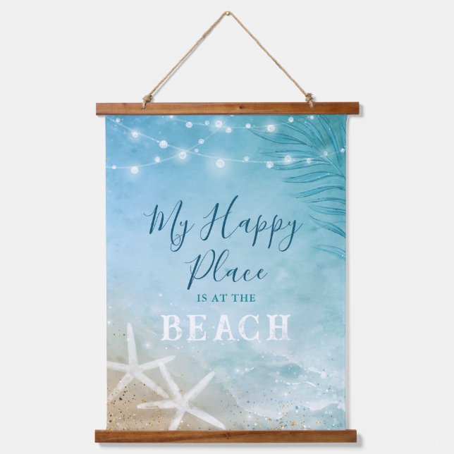 Cooles Vintages Blaues Aquamarines Wasser Wandteppich Mit Holzrahmen (Vorderseite)