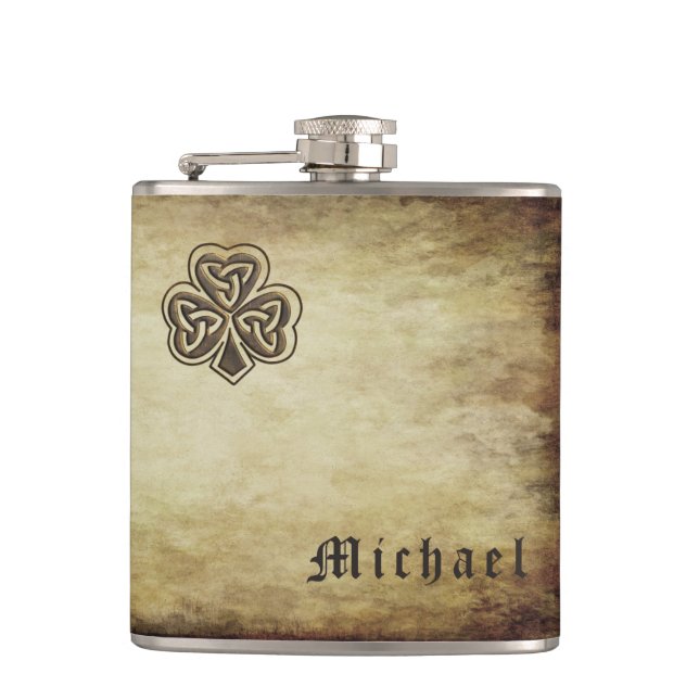 Cooles Vintages Trendgrundstück Irish Kleeblatt Flachmann (Vorderseite)