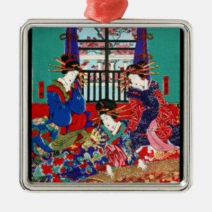 Cooles Vintages ukiyo-e japanische schöne Damen Ornament Aus Metall