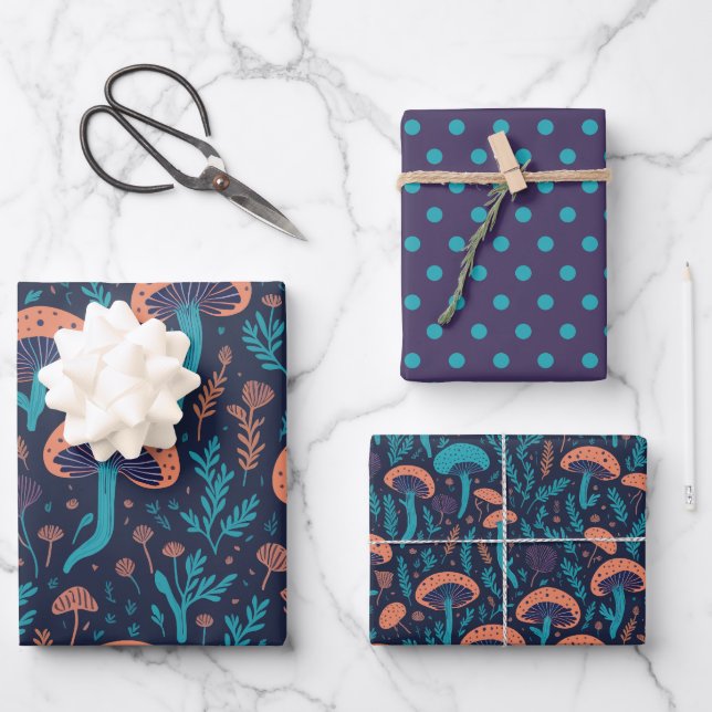 Cooles Waldpolster Botanisches Muster Geschenkpapier Set (Vorderseite)