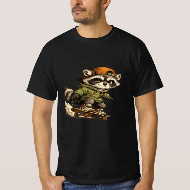 Cooles Waschbär-Skateboard Grafik-T-Shirt T-Shirt (Vorderseite)