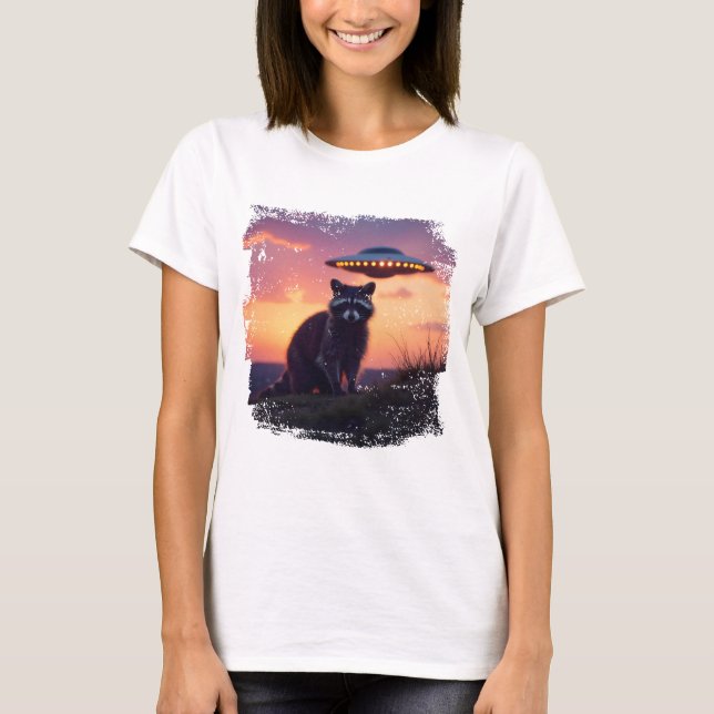 Cooles Waschbär-UFO-Design T-Shirt (Vorderseite)
