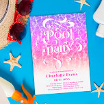 Cooles Wasser-Party-Skript Wirbel Rosa Sweet 16 Einladung<br><div class="desc">Coole Pool Party Wasser Hintergrund Foto Skript Wirbel Rosa lila Meerjungfrau Gefälle Sweet 16 Geburtstagseinladung mit einem Retro und coole Kalligraphie . Eine lustige und coole Party Einladung</div>