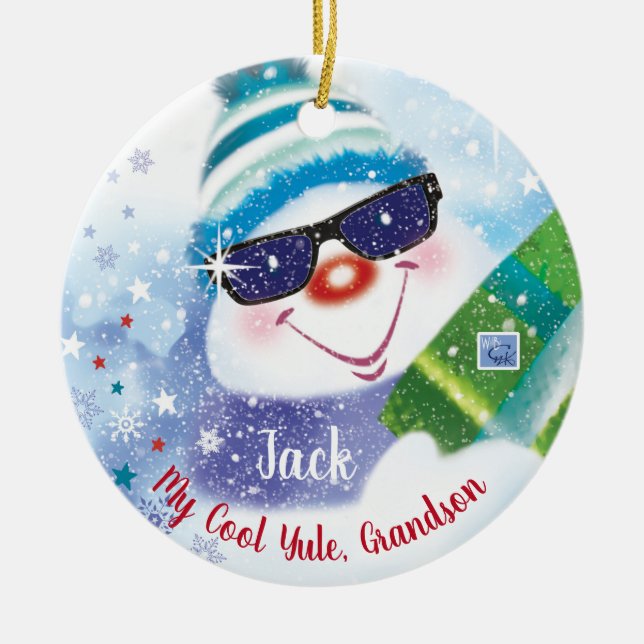 Cooles Weihnachten, Grandson, Snowman in Shades, W Keramik Ornament (Vorne)