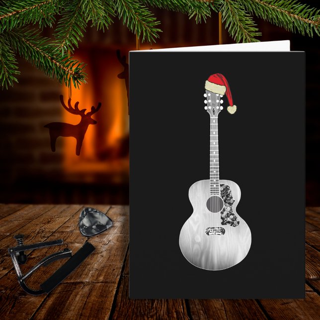 Cooles Weihnachtsfest Akustische Gitarre schwarz u Karte (Guitar players Christmas holiday card)