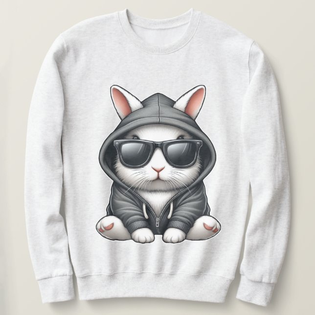 Cooles Weißes Kaninchen in Hoodie und Sonnenbrille (Design vorne)