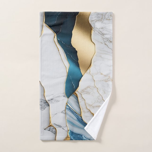 Cooles weißes türkisfarbenes Marmorgestein Badhandtuch Set (Handtuch)