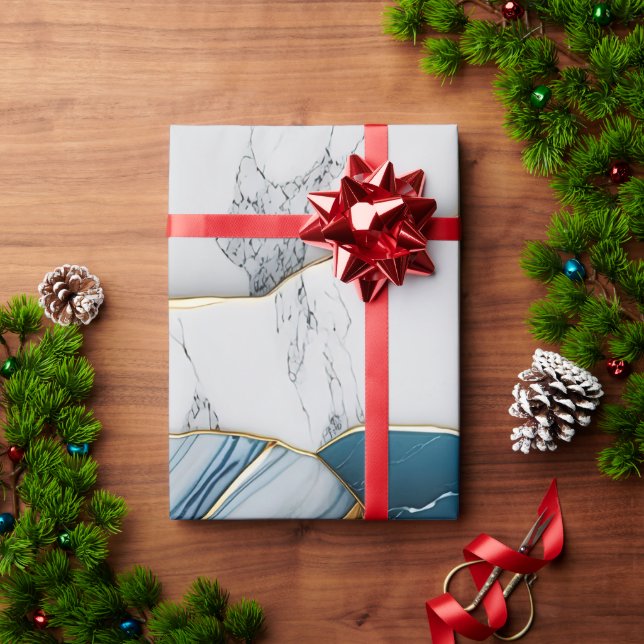 Cooles weißes türkisfarbenes Marmorgestein Geschenkpapier (Feiertagsgeschenk)