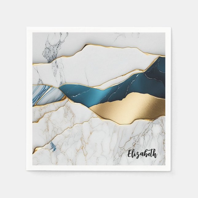 Cooles weißes türkisfarbenes Marmorgestein Serviette (Vorderseite)