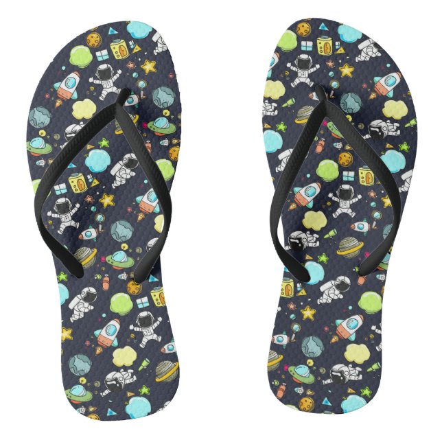 Cooles Weltraumthema - Astronauten und Raketenschi Flip Flops (Fußbett)