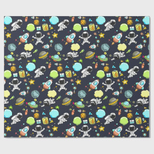 Cooles Weltraumthema - Astronauten und Raketenschi Geschenkpapier