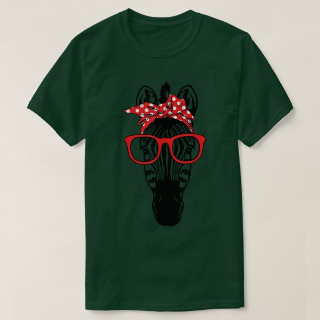 Cooles Zebra mit Bandana-Headband und Glas T-Shirt (Design vorne)