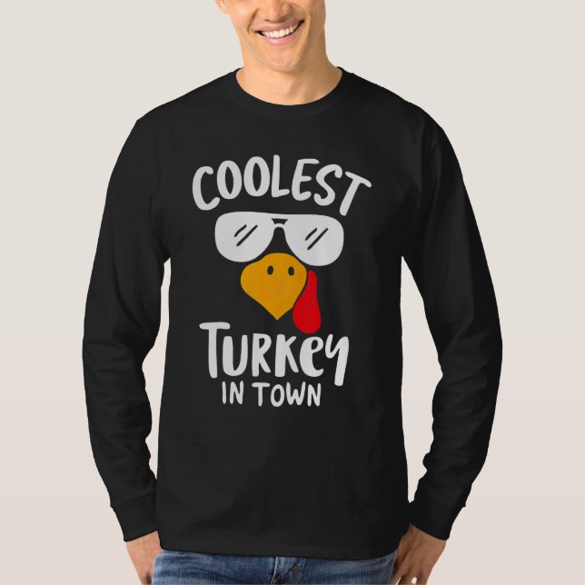 Coolest Turkey in Town Boys Thanksgiving Funny Aut T-Shirt (Vorderseite)