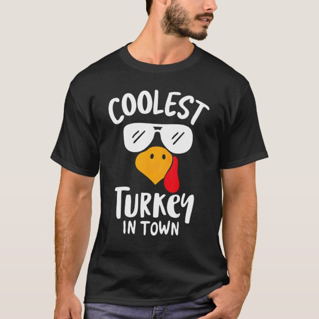 Coolest Turkey in Town Boys Thanksgiving Funny Aut T-Shirt (Vorderseite)